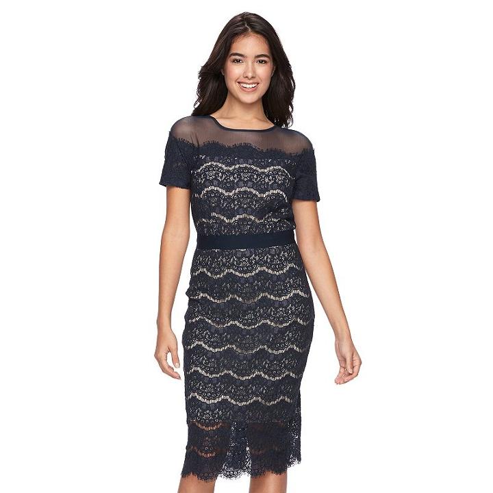 Women's Jax Scalloped Lace Sheath Dress, Size: 2, Blue (navy)