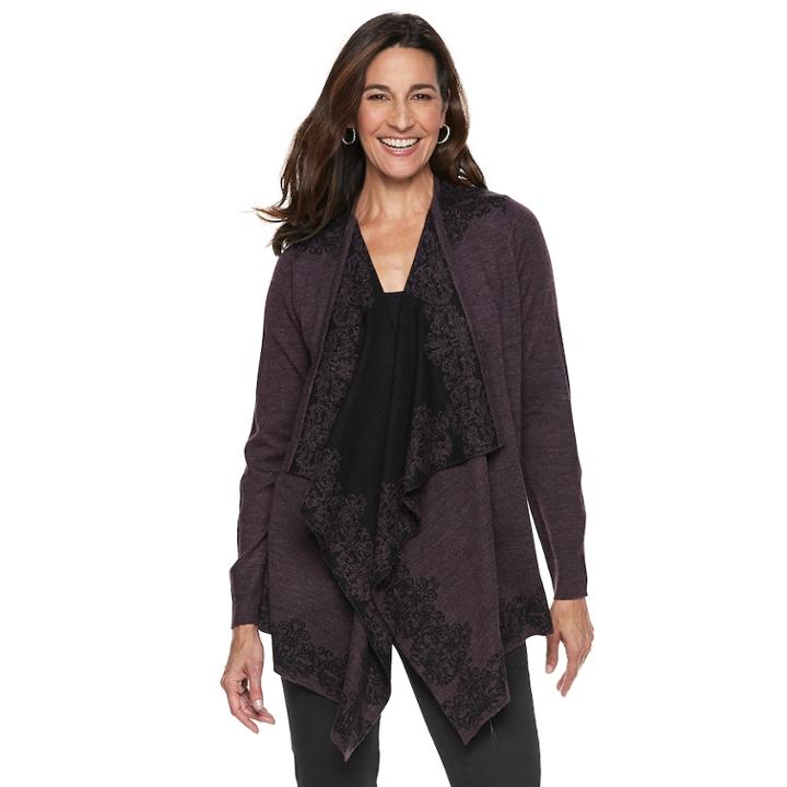 Women's Napa Valley Jacquard Draped Cardigan, Size: Large, Purple