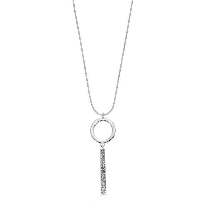 Chaps Long Circle Bar Pendant Necklace, Women's, Silver