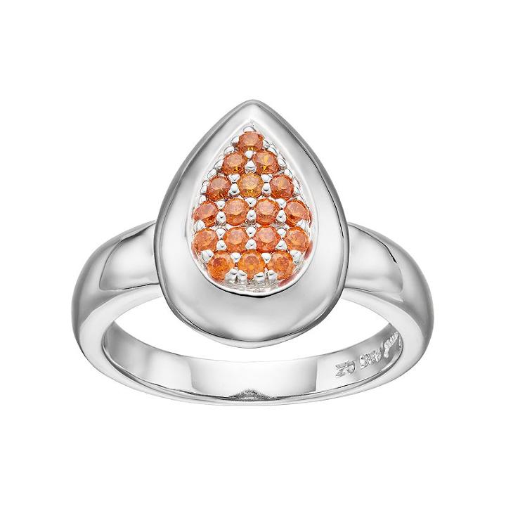 Lotopia Orange Cubic Zirconia Sterling Silver Teardrop Ring, Women's, Size: 6