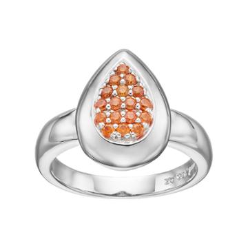 Lotopia Orange Cubic Zirconia Sterling Silver Teardrop Ring, Women's, Size: 6