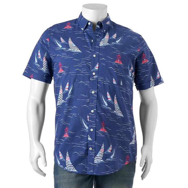 Big & Tall Izod Classic-fit Sailboat Chambray Button-down Shirt, Men's, Size: 2xl Long, Dark Blue