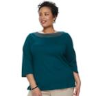 Plus Size Croft & Barrow&reg; Crochet Trim Boatneck Top, Women's, Size: 2xl, Dark Blue