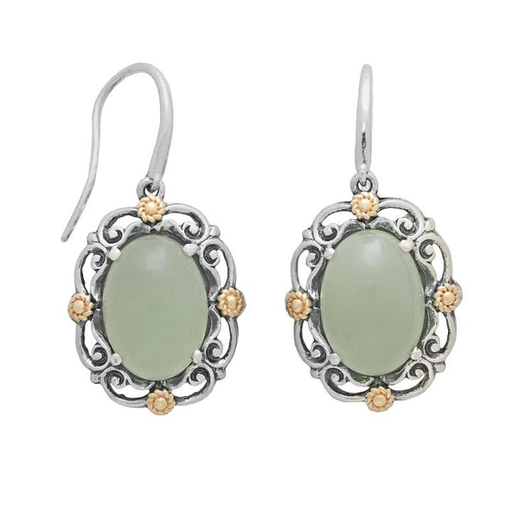 14k Gold And Sterling Silver Jade Drop Earrings, Women's, Green