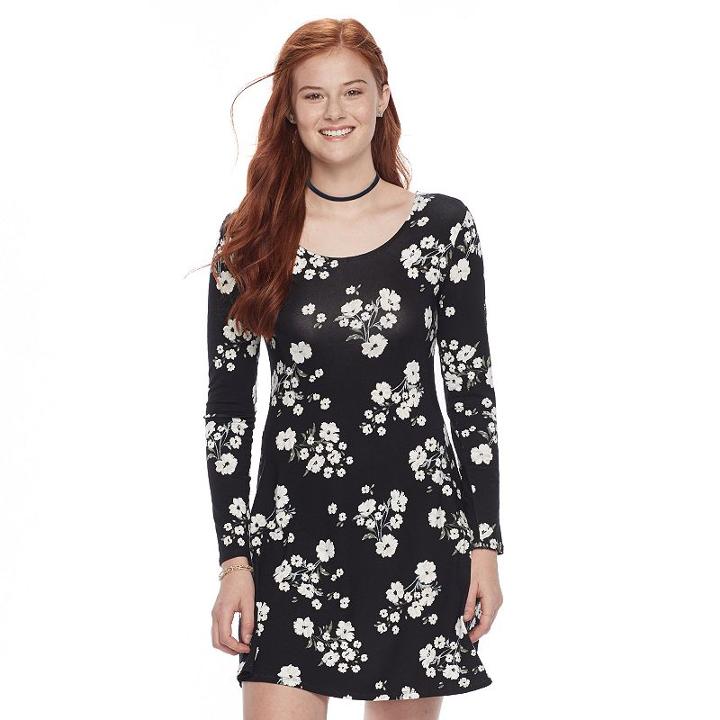 Juniors' So&reg; Lace-up Back Skater Dress, Teens, Size: Large, Black