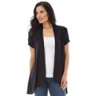 Women's Ab Studio Flyaway Short Sleeve Cardigan, Size: Medium, Black