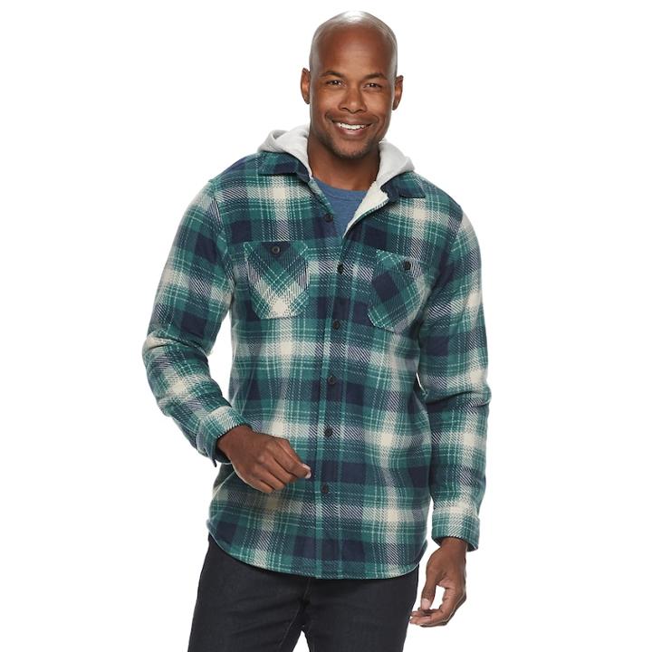 Men's Anchorage Expedition Classic-fit Plaid Fleece Hooded Shirt Jacket, Size: Medium, Dark Green