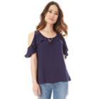 Juniors' Iz Byer Cold-shoulder Keyhole Top, Teens, Size: Large, Blue (navy)
