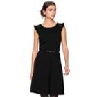 Women's Elle&trade; Ribbed Ruffle Fit & Flare Dress, Size: Xl, Black