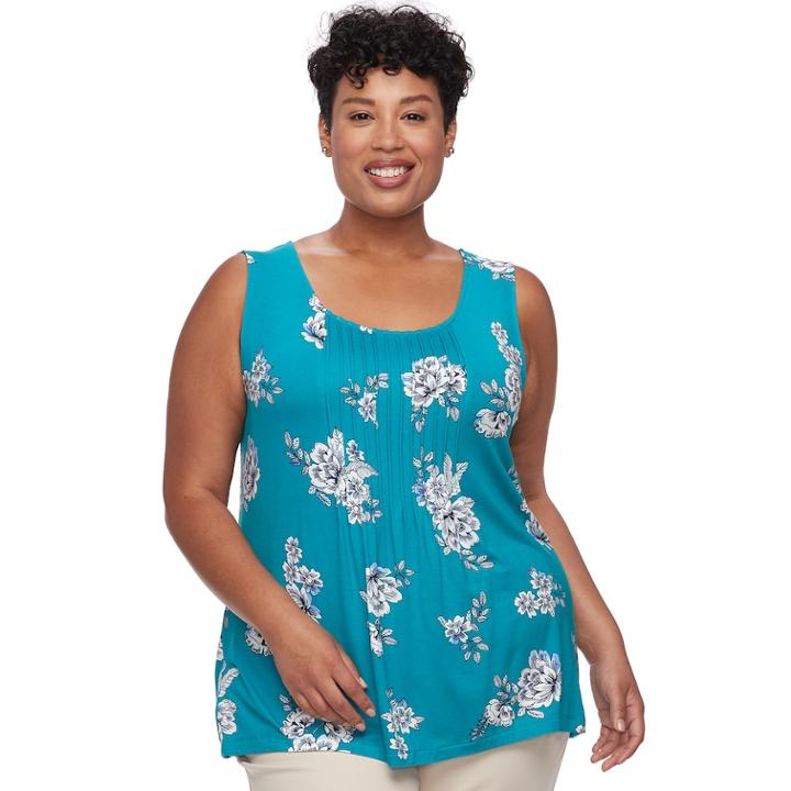 Plus Size Croft & Barrow&reg; Pleated Scoopneck Tank, Women's, Size: 2xl, Dark Blue