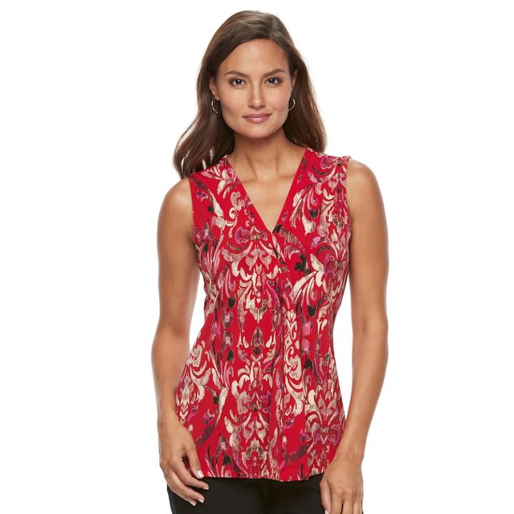 Women's Dana Buchman Pleated V-neck Tank, Size: Medium, Med Red