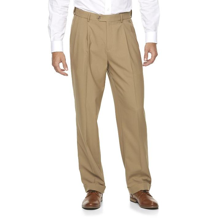 Men's Croft & Barrow&reg; Essential Classic-fit Pleated Dress Pants, Size: 32x34, Med Beige