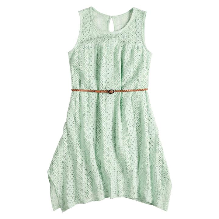 Girls 7-16 Mudd&reg; Lace Handkerchief-hem Dress, Size: 16, Lt Green