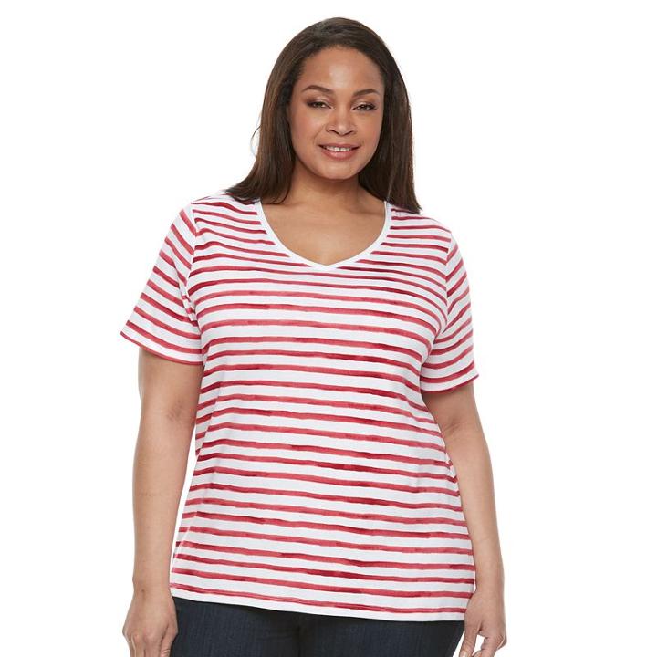Plus Size Croft & Barrow&reg; Essential V-neck Tee, Women's, Size: 1xl, Med Red