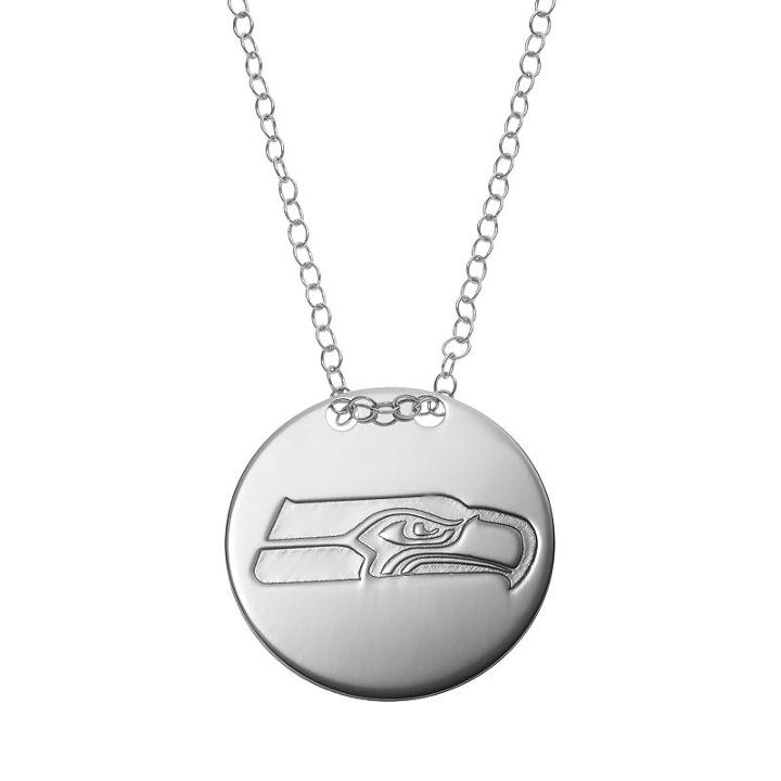 Seattle Seahawks Sterling Silver Team Logo Disc Pendant Necklace, Women's, Size: 18, Grey