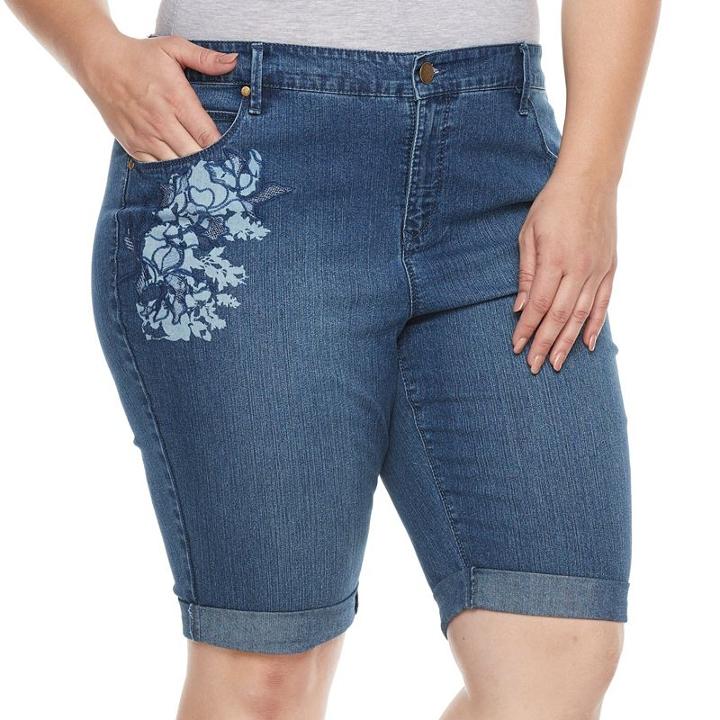 Plus Size Gloria Vanderbilt Jordyn Embroidered Jean Bermuda Shorts, Women's, Size: 22 W, Light Blue