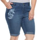 Plus Size Gloria Vanderbilt Jordyn Embroidered Jean Bermuda Shorts, Women's, Size: 22 W, Light Blue