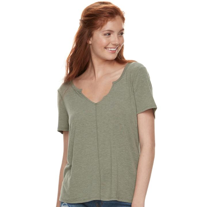Juniors' Mudd&reg; Notch Neck Tee, Teens, Size: Large, Med Green