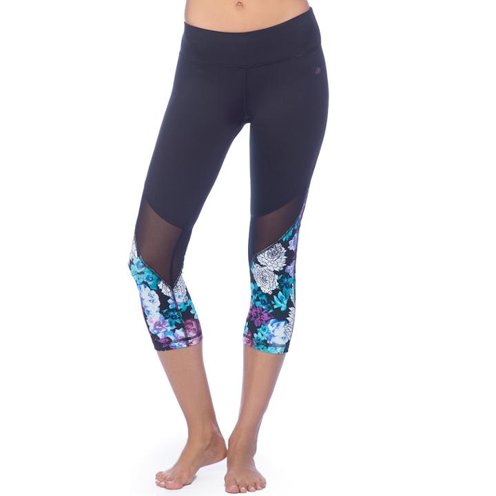 Women's Pl Movement By Pink Lotus Active Floral Panel Yoga Capri Leggings, Size: Xl, Drk Purple