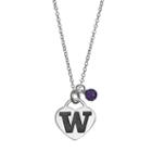 Fiora Sterling Silver Washington Huskies Heart Pendant Necklace, Women's, Size: 18, Purple
