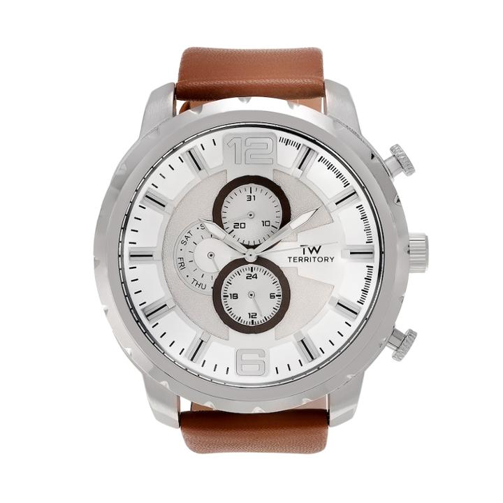 Territory Men's Leather Watch - Kh-tw-219979-1silbrn, Size: Xl, Brown