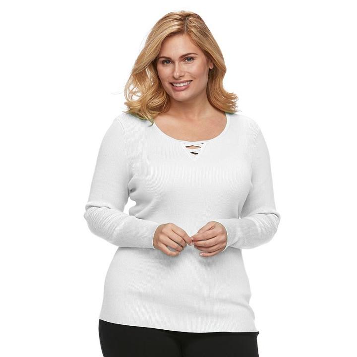 Plus Size Croft & Barrow&reg; Ribbed Crisscross Sweater, Women's, Size: 3xl, White