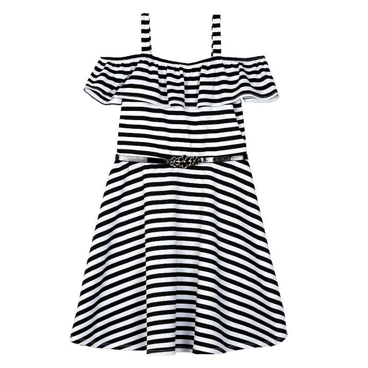 Girls 7-16 Iz Amy Byer Ponte Ruffle Off Shoulder Belted Skater Dress, Girl's, Size: 8, Black