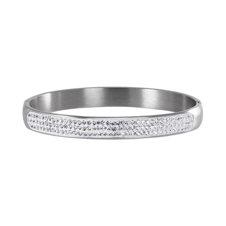 Silver Radiance Crystal Stainless Steel Bangle Bracelet, Women's, White
