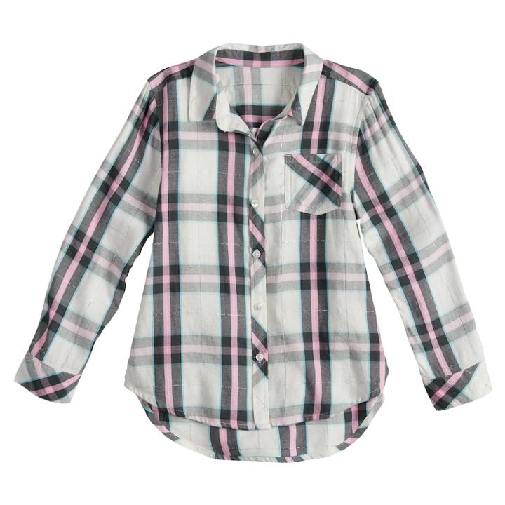 Girls 4-10 Jumping Beans&reg; Plaid Button-up Shirt, Size: 6, Natural
