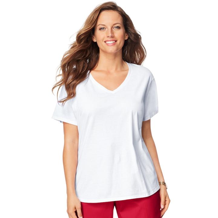 Plus Size Just My Size Solid V-neck Tee, Women's, Size: 2xl, White