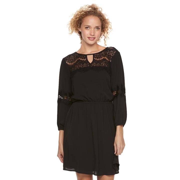 Juniors' Lily Rose Illusion Lace Skater Dress, Teens, Size: Medium, Black