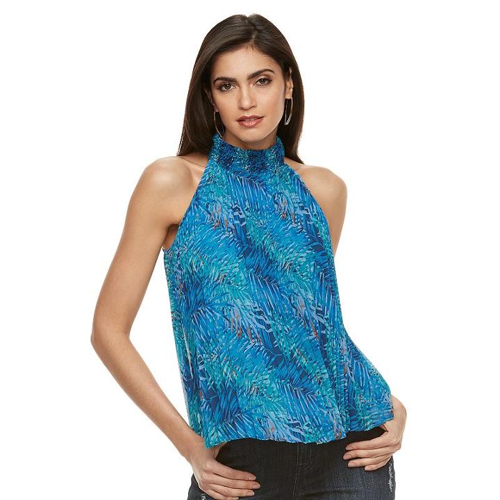 Petite Jennifer Lopez Pleated Halter Tank, Women's, Size: Xl Petite, Blue (navy)
