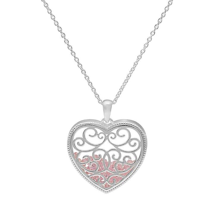 Sterling Silver Cubic Zirconia Filigree Heart Shaker Pendant, Women's, Size: 18, Blue