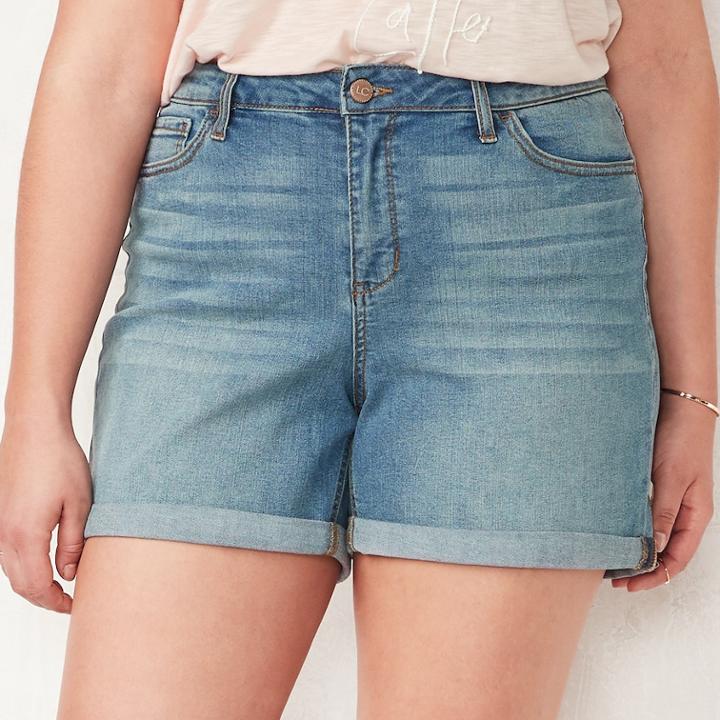 Plus Size Lc Lauren Conrad Rolled Denim Shorts, Women's, Size: 20 W, Blue