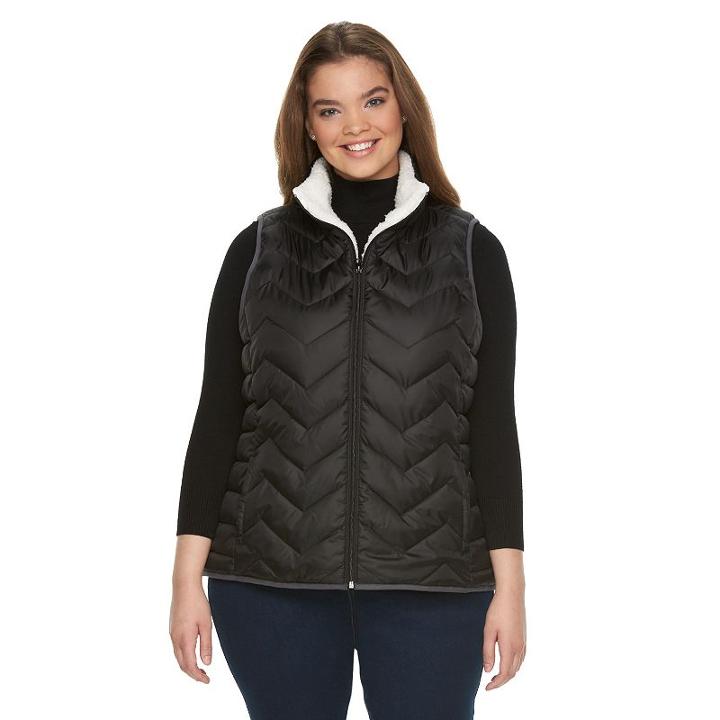 Juniors' Plus Size So&reg; Sherpa Puffer Vest, Girl's, Size: 2xl, Black