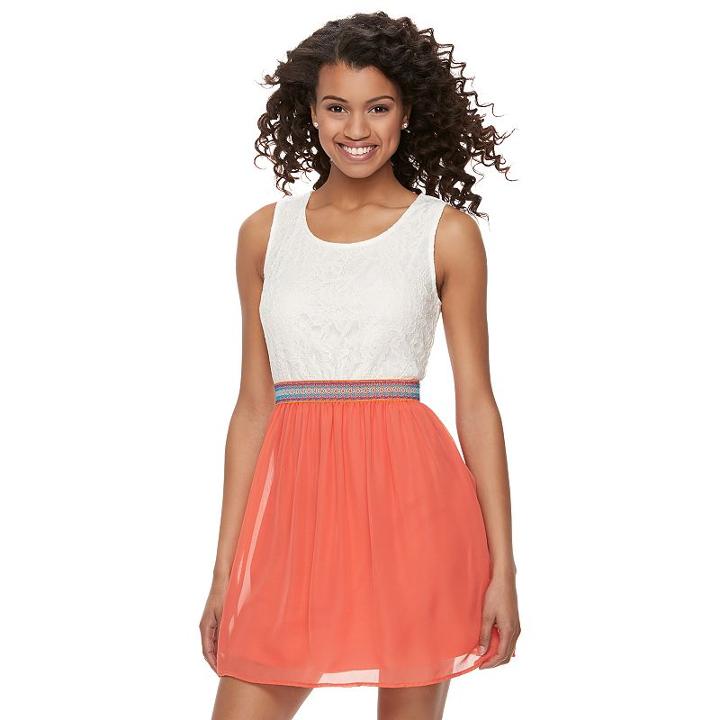 Juniors' Speechless Lace Chiffon Skater Dress, Girl's, Size: Xs, Pink Other