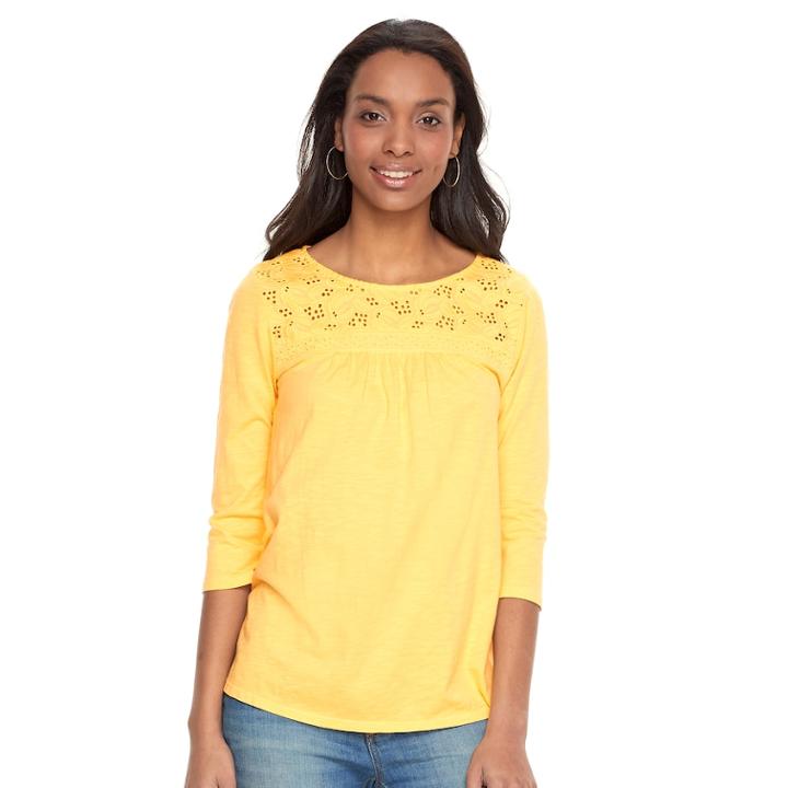 Petite Sonoma Goods For Life&trade; Eyelet Scoopneck Tee, Women's, Size: Xl Petite, Med Yellow