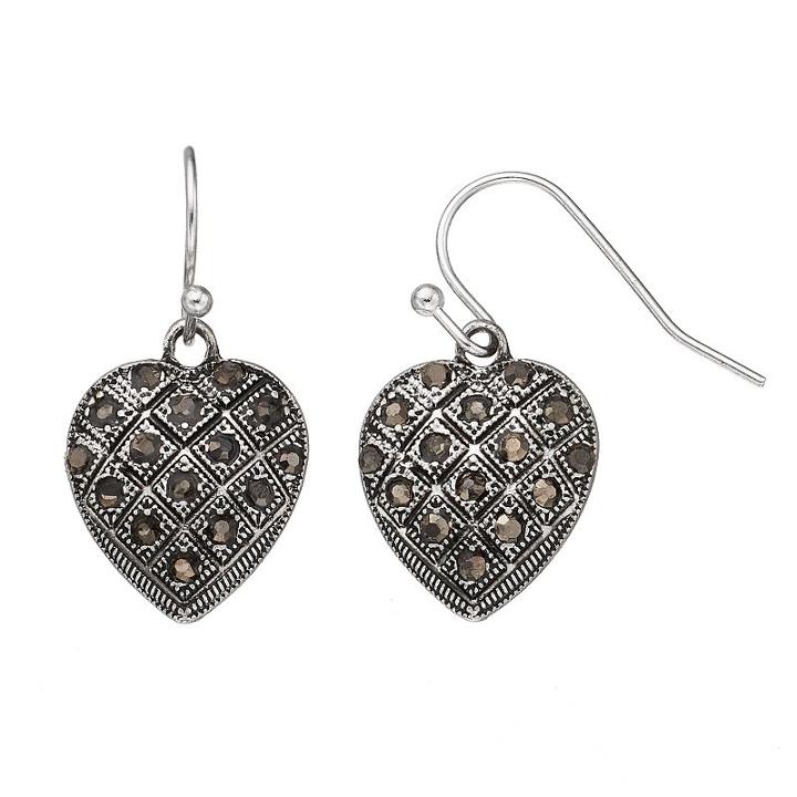 Checkered Heart Drop Earrings, Women's, Dark Grey