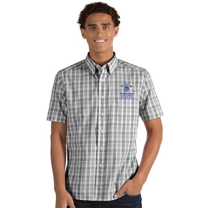 Men's Antigua Golden State Warriors 2018 Nba Finals Champions Plaid Shirt, Size: Xxl, Black