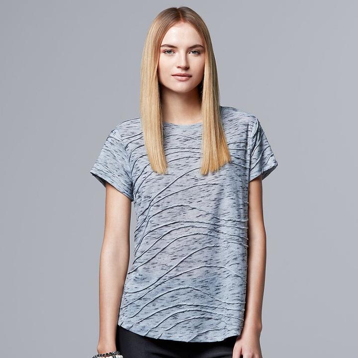 Women's Simply Vera Vera Wang Windy Space-dye Jacquard Tee, Size: Xs, Med Grey