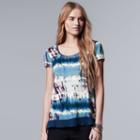 Petite Simply Vera Vera Wang Print Chiffon-trim Tee, Women's, Size: S Petite, Dark Blue
