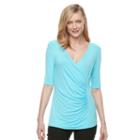 Women's Dana Buchman Printed Surplice Top, Size: Large, Turquoise/blue (turq/aqua)