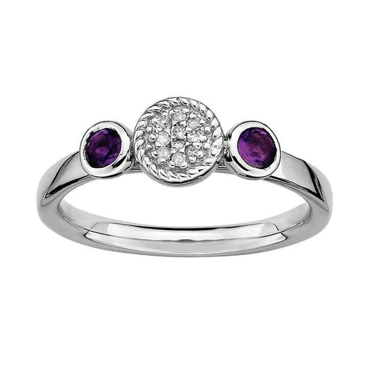 Stacks And Stones Sterling Sterling Silver Amethyst And Diamond Accent Stack Ring, Women's, Size: 9, Grey