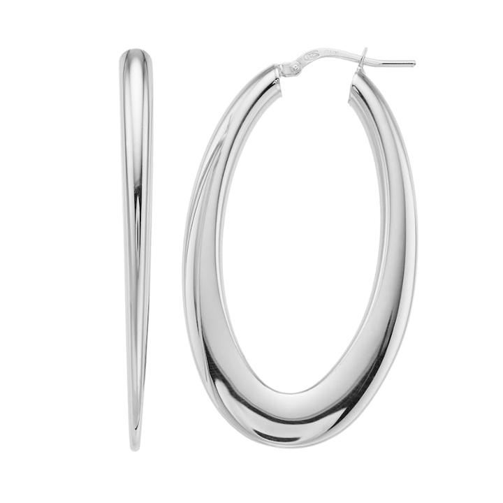 Sterling Silver Flat Oval Hoop Earrings, Women's