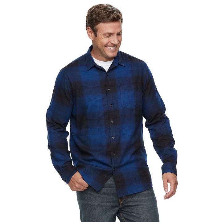 Big & Tall Apt. 9&reg; Modern-fit Plaid Brushed Flannel Button-down Shirt, Men's, Size: Xl Tall, Blue