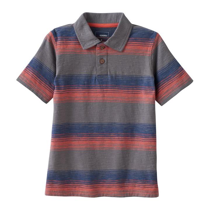 Boys 4-7x Sonoma Goods For Life&trade; Slubbed Stripe Polo, Boy's, Size: 5, Med Grey