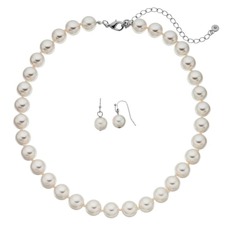 Croft & Barrow Simulated Pearl Necklace & Drop Earring Set, Women's, White