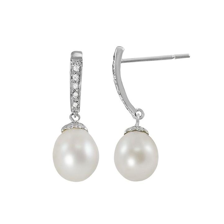 14k White Gold Freshwater Cultured Pearl And Diamond Accent Drop Earrings, Women's