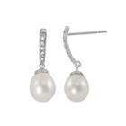 14k White Gold Freshwater Cultured Pearl And Diamond Accent Drop Earrings, Women's