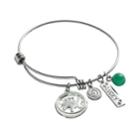 Love This Life Crystal And Aventurine Stainless Steel Lucky Charm Bangle Bracelet, Women's, White